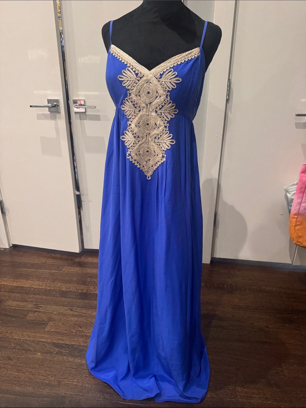 Lilly Pulitzer Royal Blue Maxi Dress with Gold Embellishment